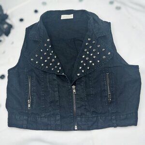 Love Tree Womens Sleeveless Vest, Black Denim Studded Zipper Vest Size Large